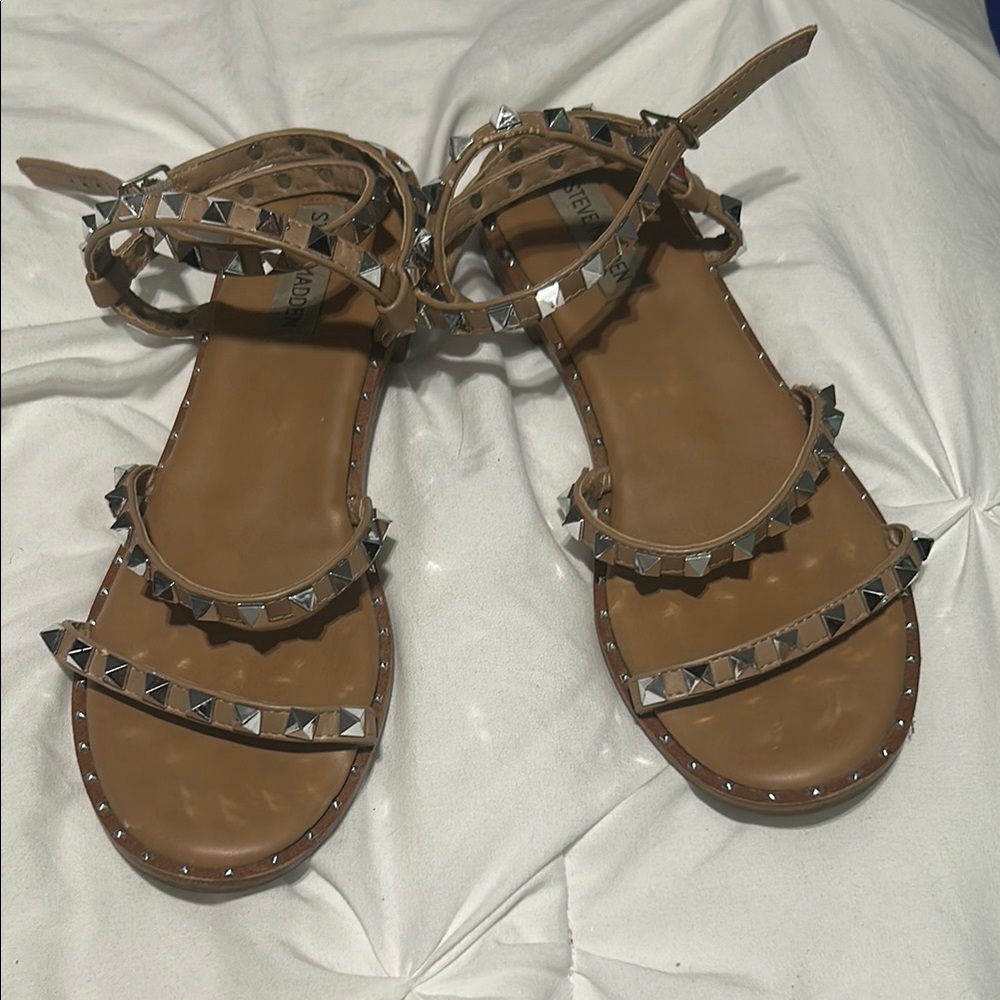 Steve Madden Tan Silver Studded Sandals